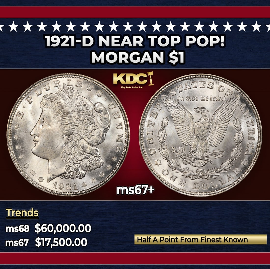 1921-d Morgan Dollar Near Top Pop! $1 ms67+ SEGS: 1921-d Near Top Pop! Morgan Dollar $1 ms67+ SEGS.