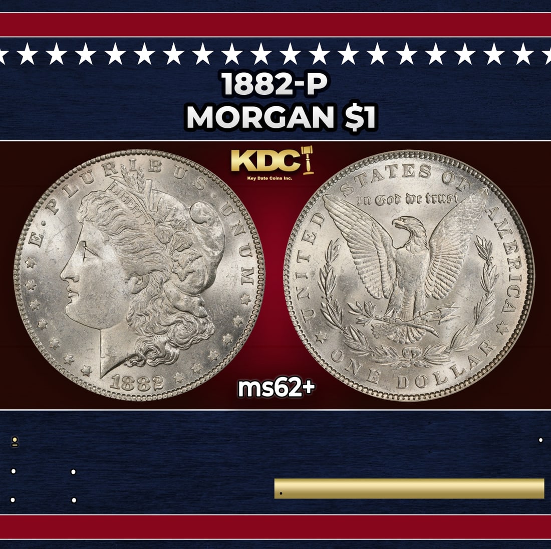 1882-p Morgan Dollar $1 Grades ms62+ (1 of 3)