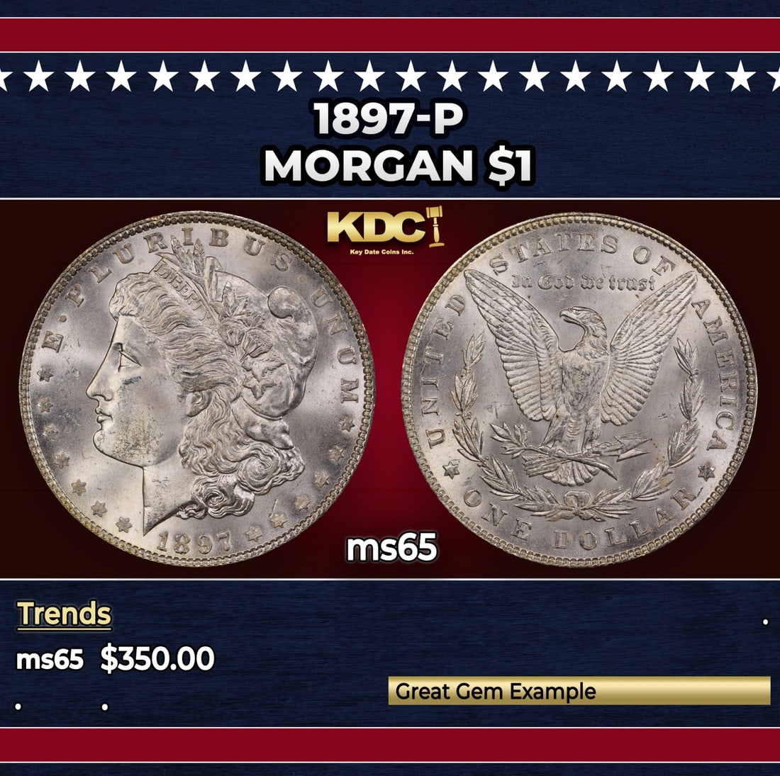 1897-p Morgan Dollar $1 Grades ms65 (1 of 3)