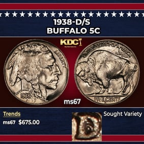1938-d/s Buffalo Nickel 5c ms67 SEGS