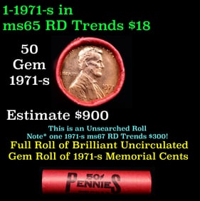 BU Shotgun Lincoln 1c roll, 1971-s 50 pcs Bank Wrapper 50c