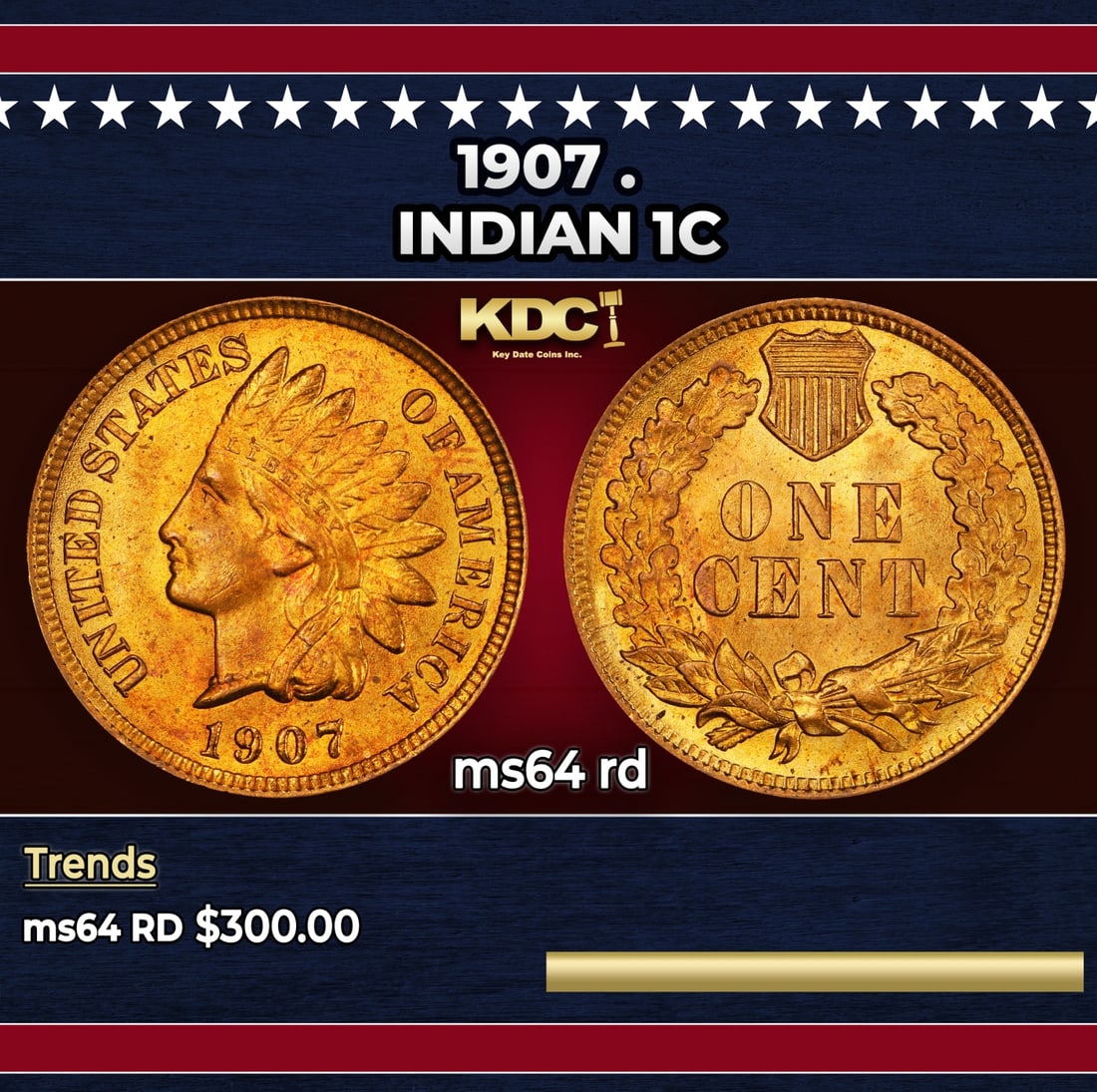 1907 Indian Cent . 1c Grades ms64 rd (1 of 3)