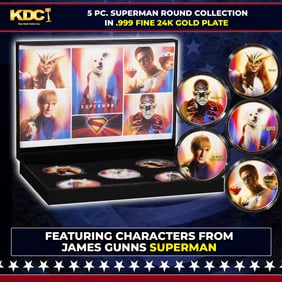 6 Coin James Gunn Superman Gold Plated Round Collection In Custom Box W/ Special Backer card
