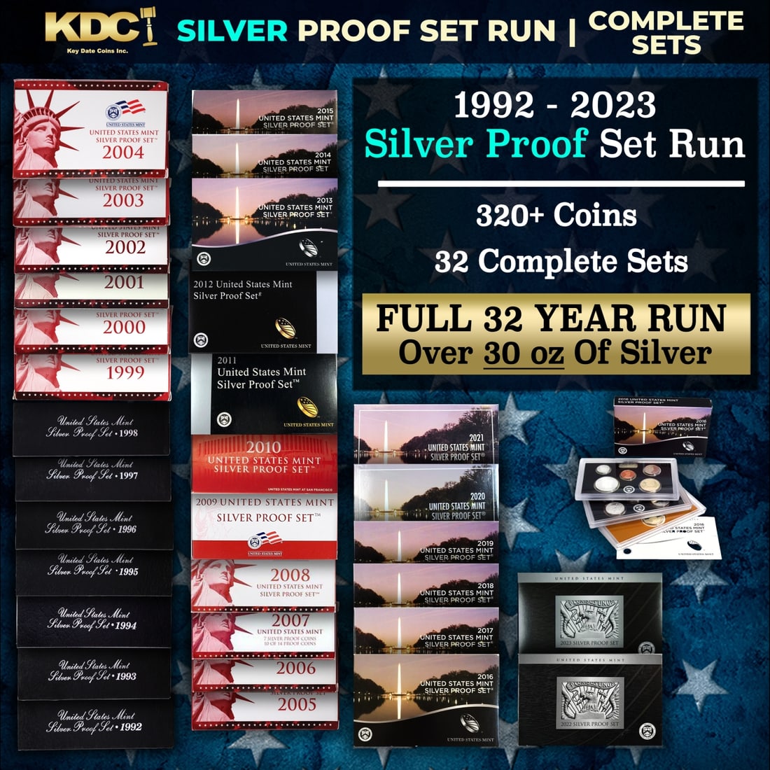 1992-2023 Full 32 Year Run of US Mint SILVER Proof Sets, 328 Coins Total, 32 Complete Sets Over 30oz (1 of 20)