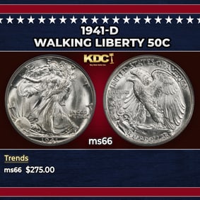 1941-d Walking Liberty Half Dollar 50c Grades ms66