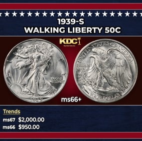 1939-s Walking Liberty Half Dollar 50c ms66+ SEGS