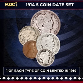 1914 5 Coin Date Set, 1 Of Each Type Of Coin Minted in 1914