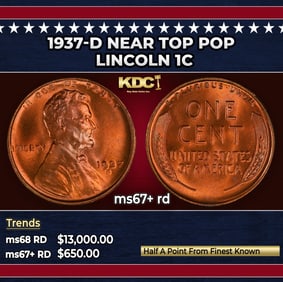 1937-d Lincoln Cent Near Top Pop 1c ms67+ rd SEGS