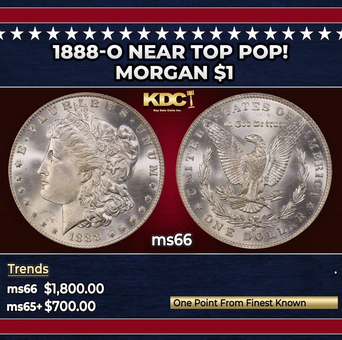 1888-o Morgan Dollar Near Top Pop! $1 ms66 SEGS: 1888-o Near Top Pop! Morgan Dollar $1 ms66 SEGS.