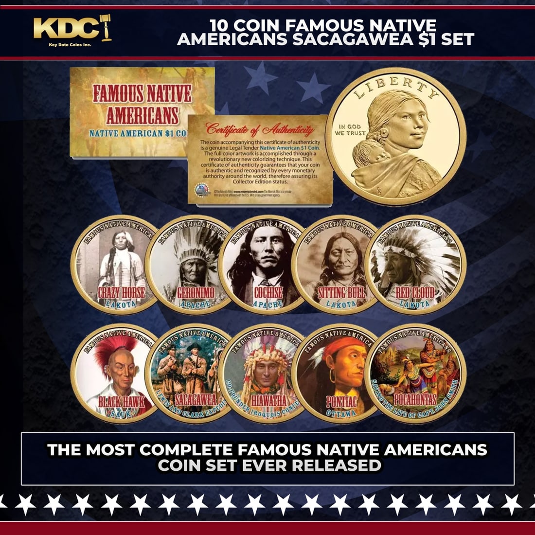 10 Coin Famous Native Americans Sacagawea $1 Set Other Toy (1 of 2)