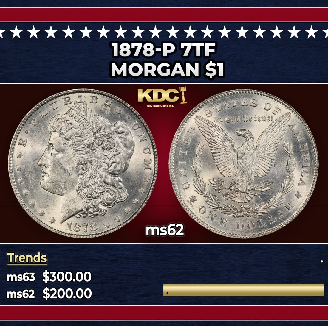 1878-p 7tf Morgan Dollar $1 Grades ms62 (1 of 3)