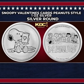 Snoopy Valentines Cards Peanuts Style - 1 oz Silver Round Round