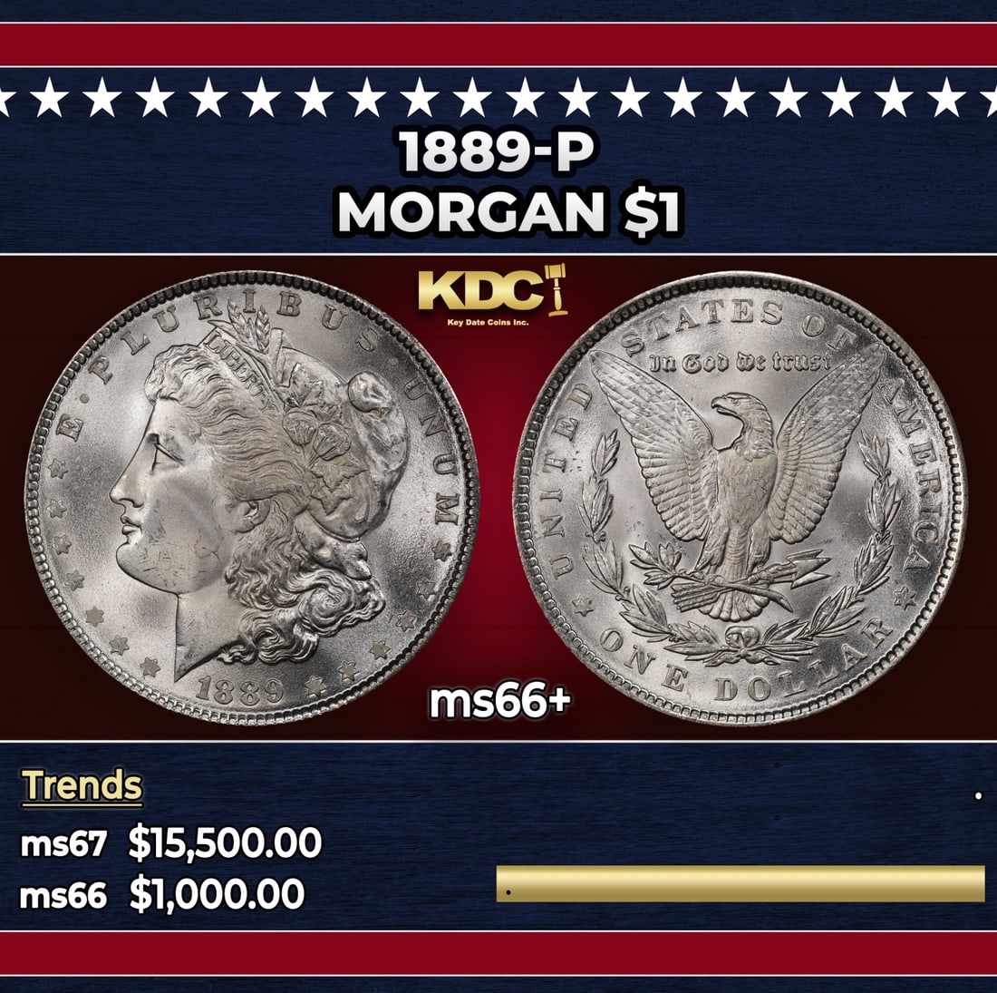 1889-p Morgan Dollar $1 ms66+ SEGS: 1889-p Morgan Dollar $1 ms66+ SEGS.