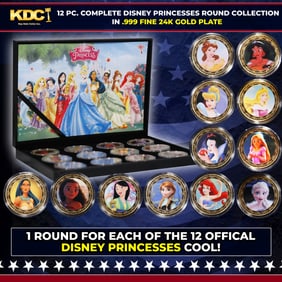 12 Coin Complete Disney Princess Gold Plated Round Collection In Custom Box W/ Special Backer card