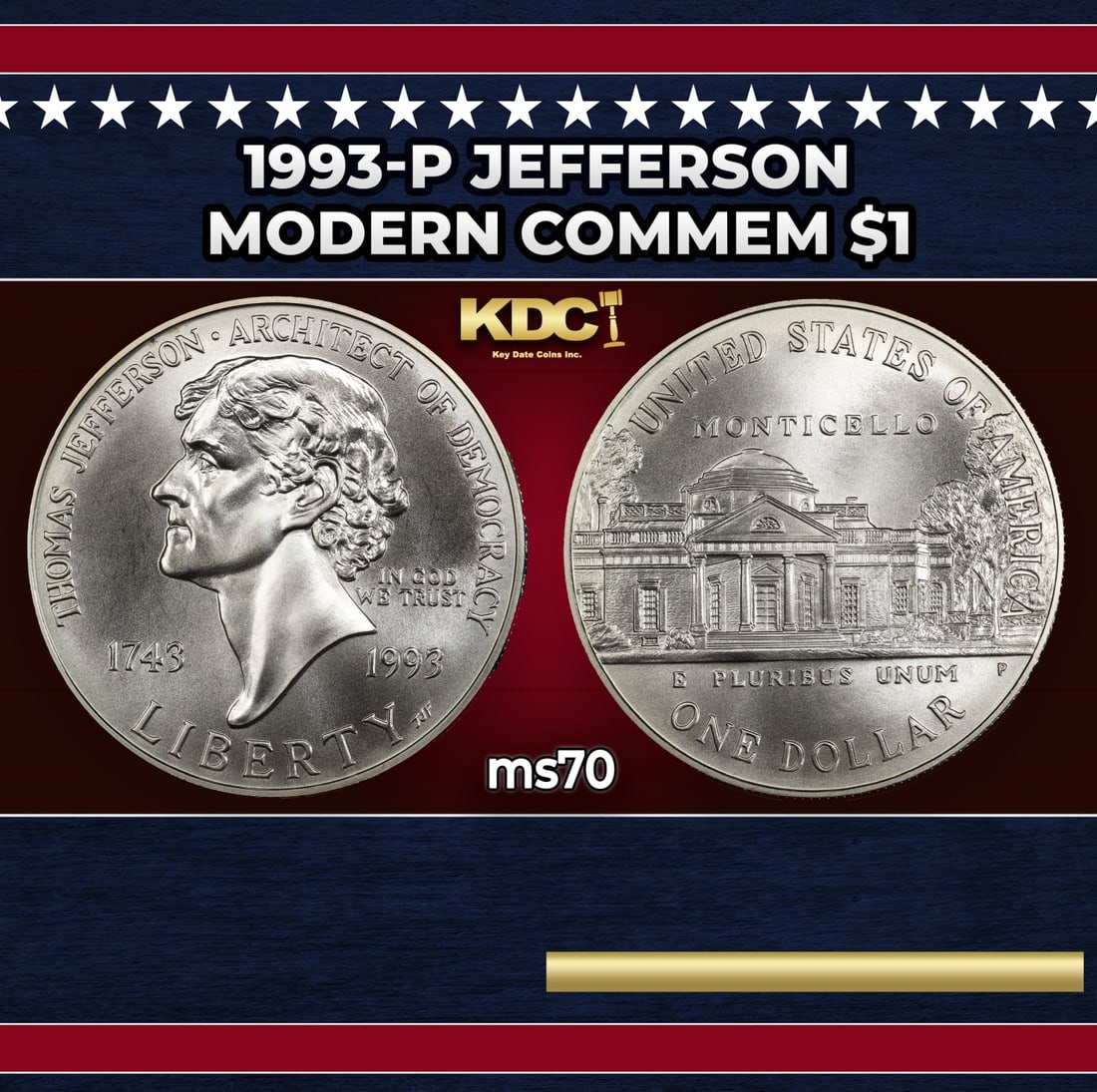 1993-p Jefferson Modern Commem Dollar $1 ms70 SEGS (1 of 3)