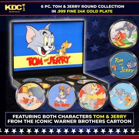 6 Coin Tom and Jerry Gold Plated Round Collection In Custom Box W/ Special Backer card