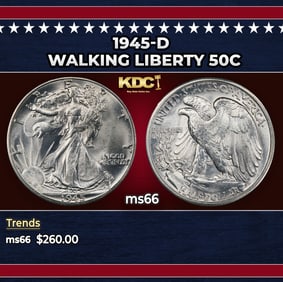 1945-d Walking Liberty Half Dollar 50c Grades ms66