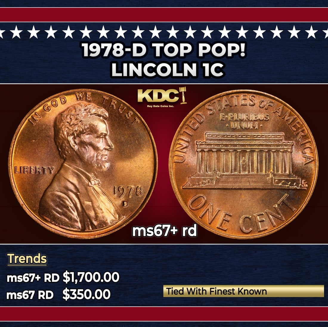1978-d Lincoln Cent TOP POP! 1c ms67+ rd SEGS (1 of 3)