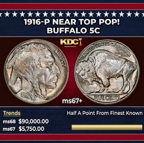 1916-p Buffalo Nickel Near Top Pop! 5c ms67+ SEGS