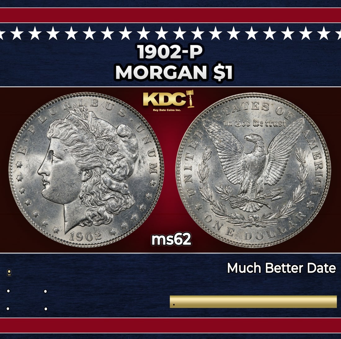 1902-p Morgan Dollar $1 Grades ms62 (1 of 3)