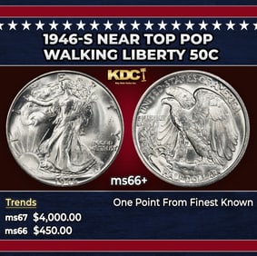 1946-s Walking Liberty Half Dollar Near Top Pop 50c ms66+ SEGS