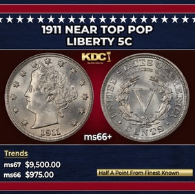 1911 Liberty Nickel Near Top Pop 5c ms66+ SEGS