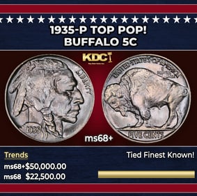 1935-p Buffalo Nickel TOP POP! 5c ms68+ SEGS