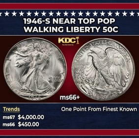 1946-s Walking Liberty Half Dollar Near Top Pop 50c ms66+ SEGS