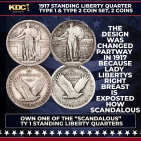 1917 Standing Liberty Quarter Type 1 & Type 2 Coin Set, 2 Coins