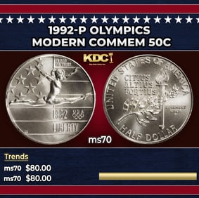 1992-p Olympics Modern Commem Half Dollar 50c ms70 SEGS