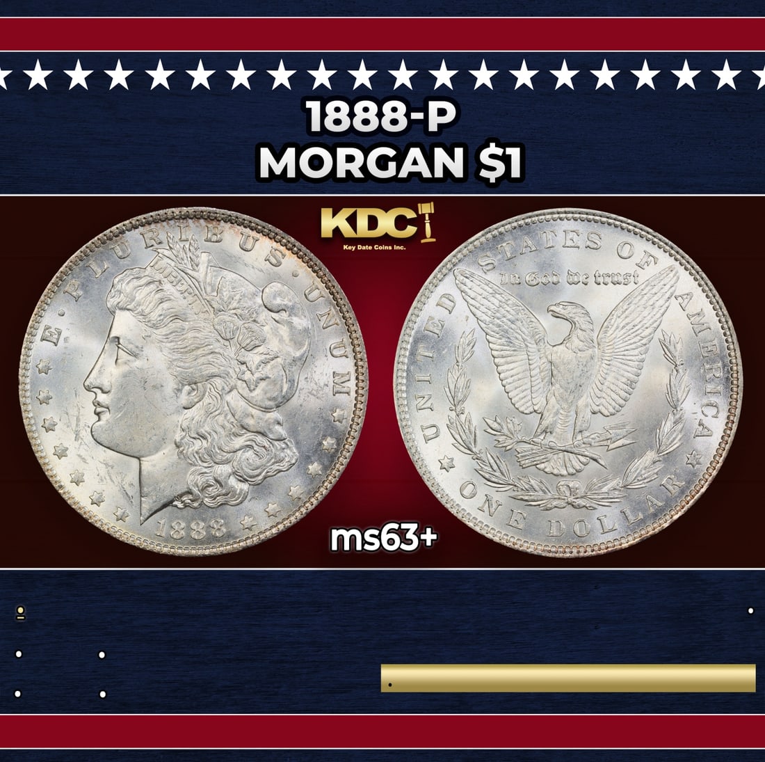 1888-p Morgan Dollar $1 Grades ms63+ (1 of 3)