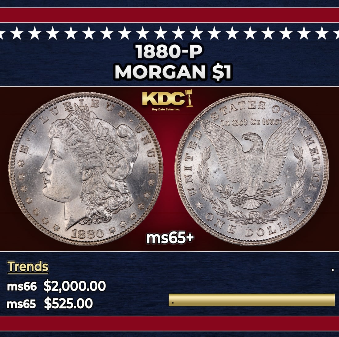 1880-p Morgan Dollar $1 ms65+ SEGS: 1880-p Morgan Dollar $1 ms65+ SEGS.