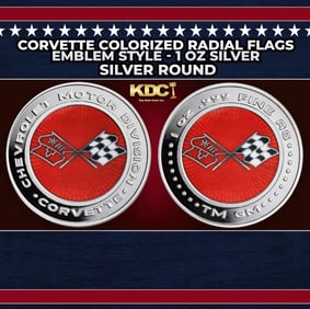 Corvette Colorized Radial Flags Emblem Style - 1 oz Silver Round Round