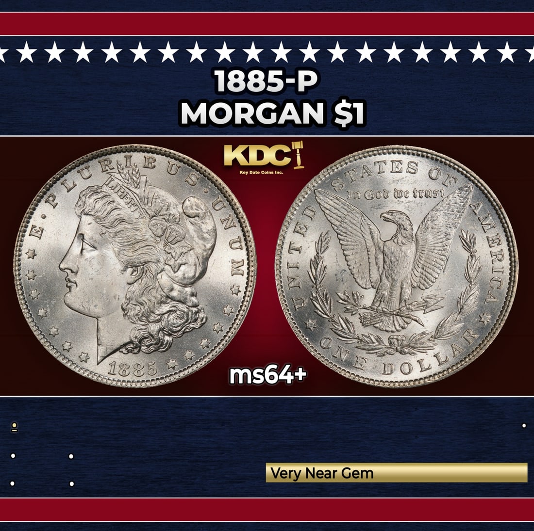 1885-p Morgan Dollar $1 Grades ms64+ (1 of 3)