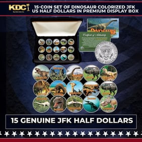 15-Coin Set of DINOSAUR Colorized JFK US Half Dollars in Premium Display Box Other Toy