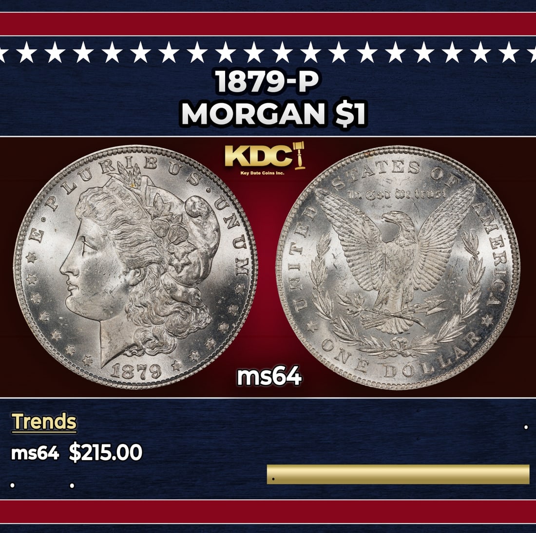 1879-p Morgan Dollar $1 Grades ms64 (1 of 3)