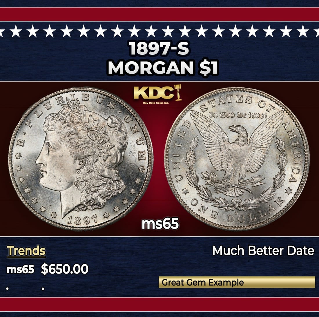 1897-s Morgan Dollar $1 Grades ms65 (1 of 3)
