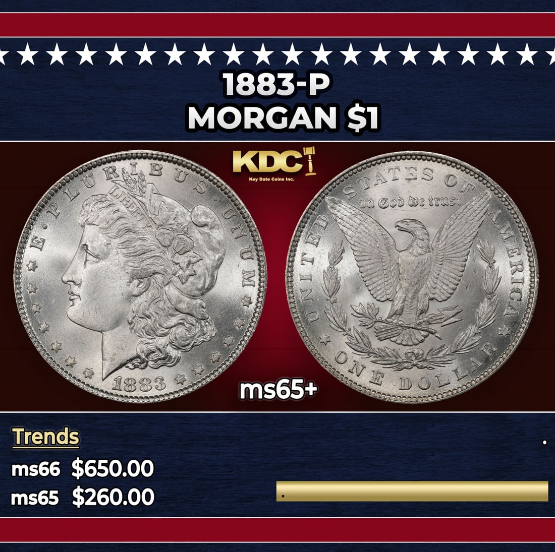 1883-p Morgan Dollar $1 Grades ms65+ (1 of 3)