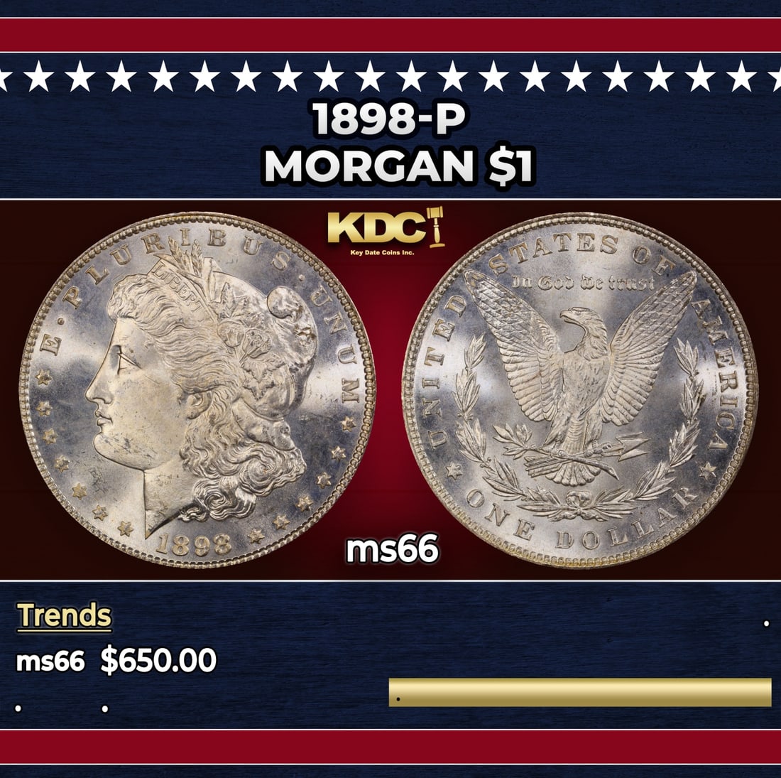 1898-p Morgan Dollar $1 Grades ms66 (1 of 3)
