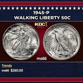 1945-p Walking Liberty Half Dollar 50c Grades ms66
