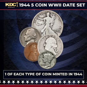 1944 WWII 5 Coin Date Set, 1 Of Each Type Of Coin Minted in 1944