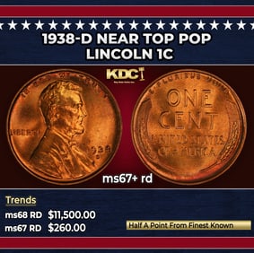 1938-d Lincoln Cent Near Top Pop 1c ms67+ rd SEGS