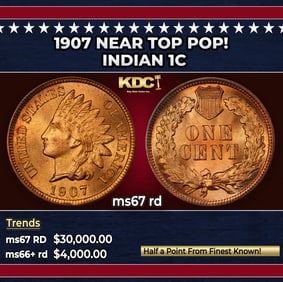 1907 Indian Cent Near Top Pop! 1c ms67 rd SEGS