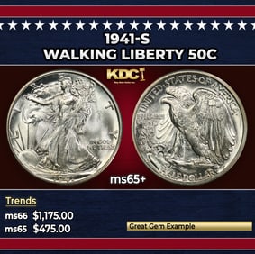1941-s Walking Liberty Half Dollar 50c Grades ms65+