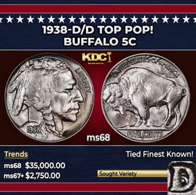 1938-d/d Buffalo Nickel TOP POP! 5c ms68 SEGS