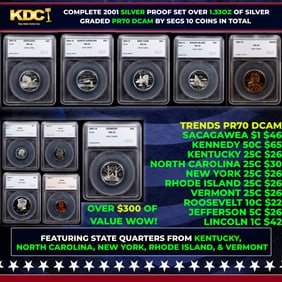 2001 US Silver Proof Set Graded pr70 DCAM By SEGS about 1.5 oz of pure silver 10 Coins