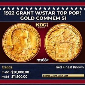 1922 Grant w/Star Gold Commem Dollar TOP POP! 1 ms68+ SEGS