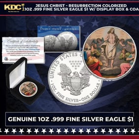 Jesus Christ - Resurrection Colorized 1oz .999 Fine Silver Eagle $1 w/ Display Box & COA Other Toy