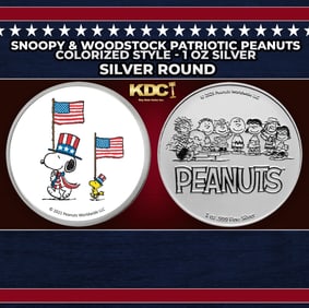 Snoopy & Woodstock Patriotic Peanuts Colorized Style - 1 oz Silver Round Round