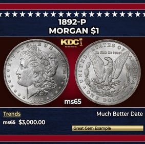 1892-p Morgan Dollar $1 ms65 SEGS